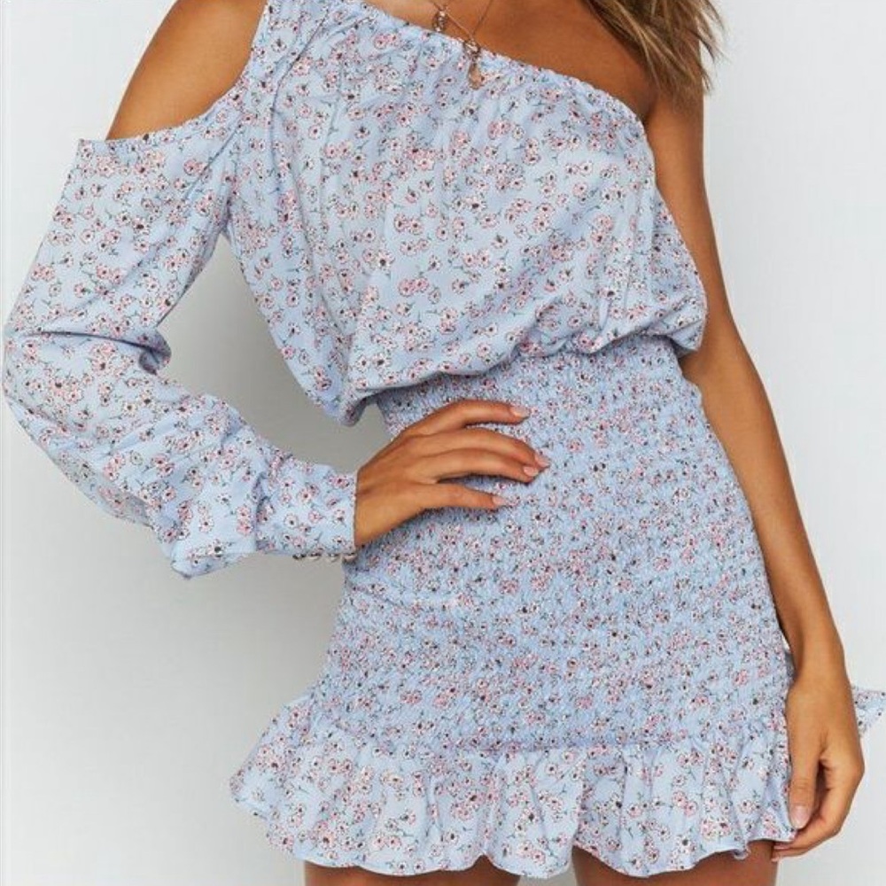 Bailey One Shoulder Dress Blue Floral Beginning Boutique